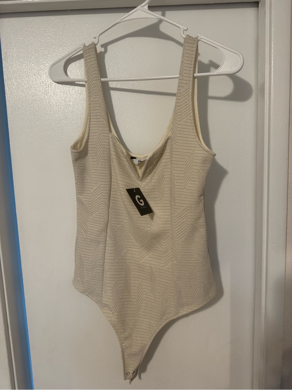G by Guess Cream Ribbed Tank Bodysuit